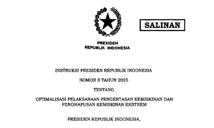 Presiden Terbitkan Inpres 8 tahun 2025 tentang Penghapusan Kemiskinan Ekstrem