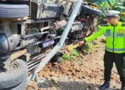 Truk Muat Telur Terguling di Karangsoko Trenggalek, Sopir Diduga Mengantuk