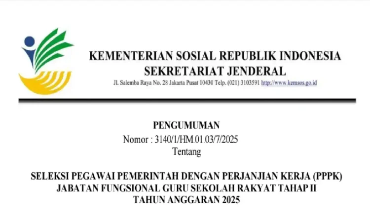 Seleksi PPPK Guru Sekolah Rakyat 2025 Dibuka, 853 Formasi Tersedia